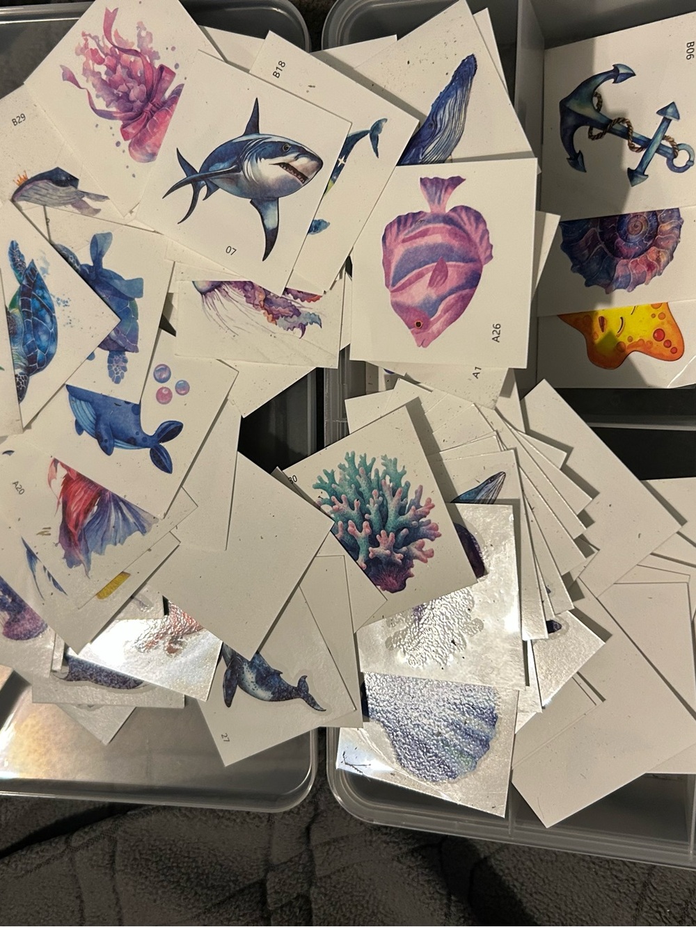 Ocean-Themed Waterproof Temporary Tattoos - Blue & Pink Sea Creatures